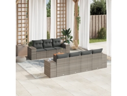 Conjunto de sofá de jardín de 8 piezas con cojines, ratán gris, DKD Home Decor