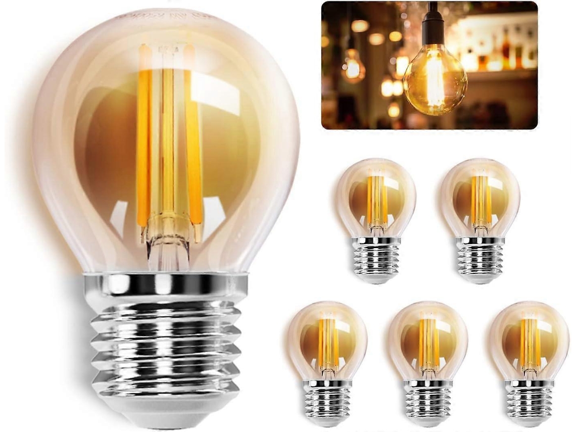 Rebe-bombilla Led Filamento E27, 2200k Blanco Cálido, 6w (equivalente 43w), Bombilla Vintage G45, Pack De 6