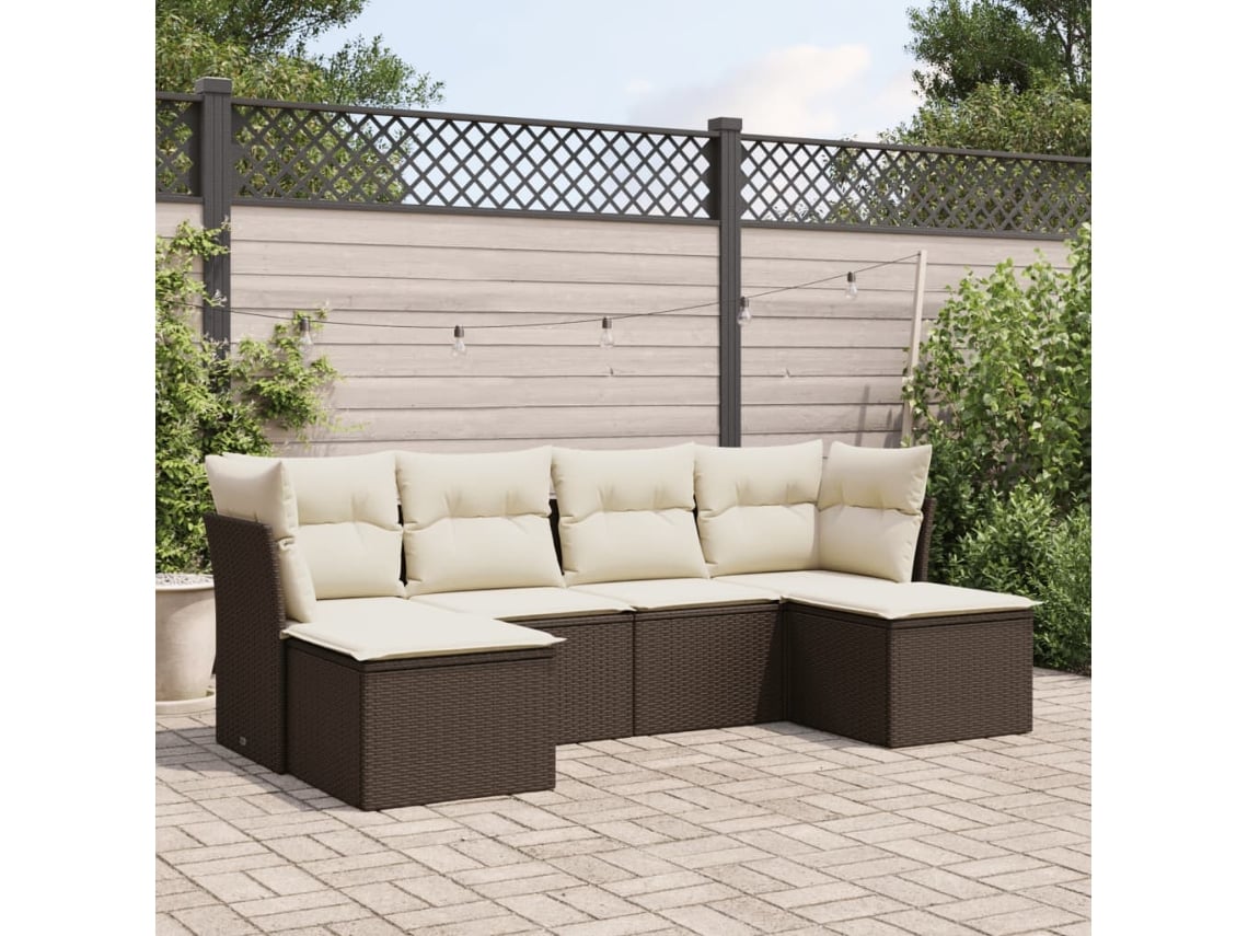 Conjunto de sofá de jardín de 6 piezas con cojines de mimbre sintético marrón de DKD Home Decor