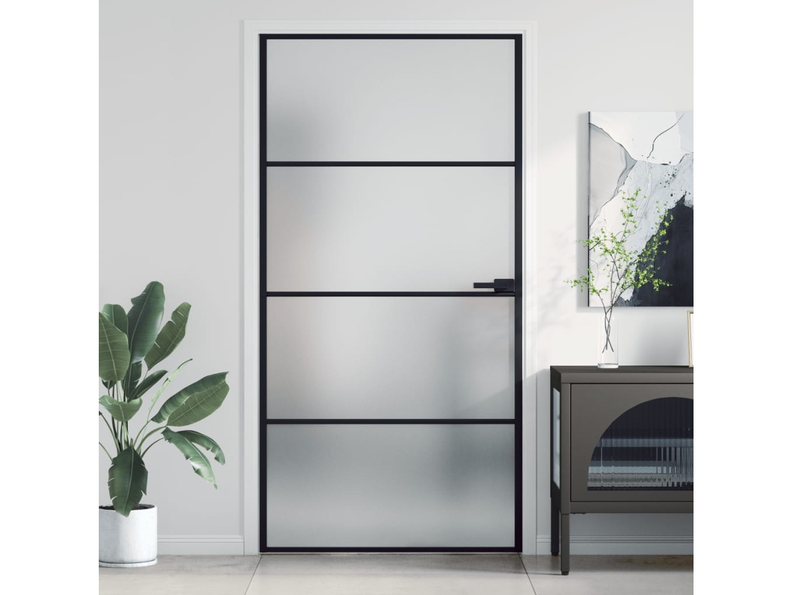 Puerta Interior Delgada Negra Vidrio Y Aluminio 102,5x201,5 Cm