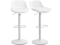 Juego De 2 Taburetes De Bar Con Respaldo Regulable En Altura Y Asiento Giratorio, Color Blanco.