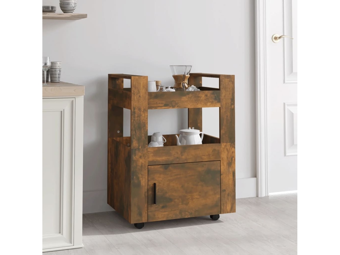 Carrito De Cocina Madera Contrachapada Roble Ahumado 60x45x80cm