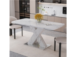 Mesa de comedor extensible de 120-160 cm, mármol blanco con patas en forma de X, VELTRIX