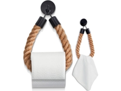 Portarrollos De Papel Higiénico - No Requiere Taladrar - Cuerda De Algodón Tejida A Mano - Montaje En Pared - Negro Mate