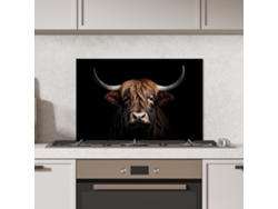 Panel de pared para salpicadero de cocina Scottish Highlander - Retrato - Negro - Animal 70x50 cm