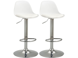Juego de 2 taburetes de bar ajustables de PU con respaldo, reposapiés y asiento acolchado, estructura de acero, giro de 360°, para península, color blanco.
