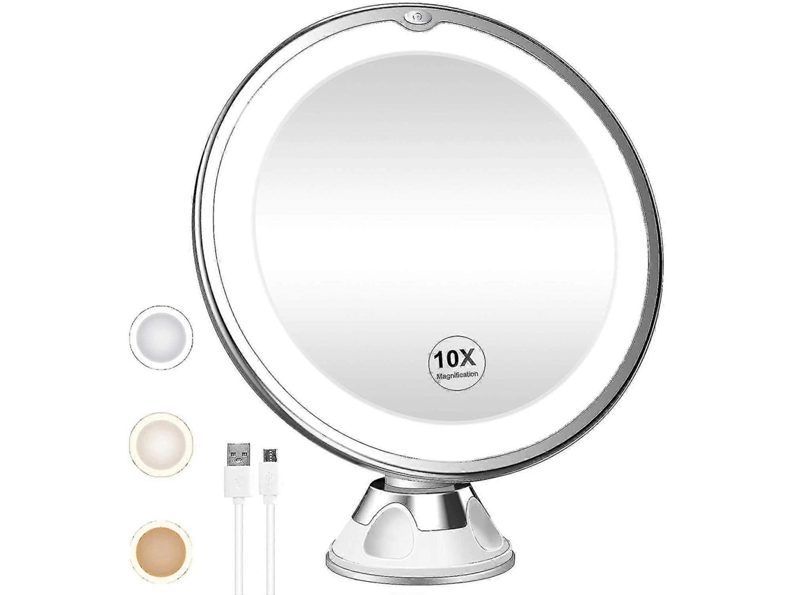 Espejo De Maquillaje Iluminado Con 10x Lupa Recargable, 3 Modos De Color, 6.8 Pulgadas, 36 Led, Batería 2000mah, Usb, Material Abs Y Vidrio