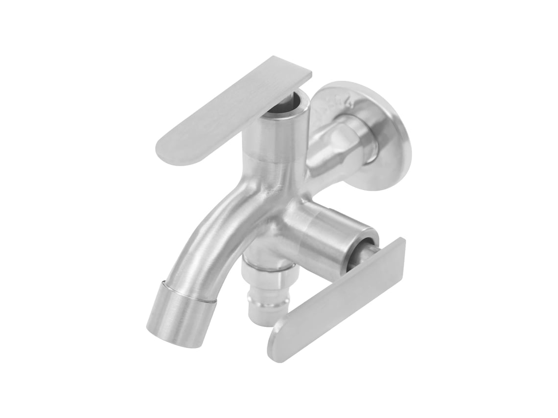 Grifo de pared con dos salidas de agua, diseño moderno, plateado