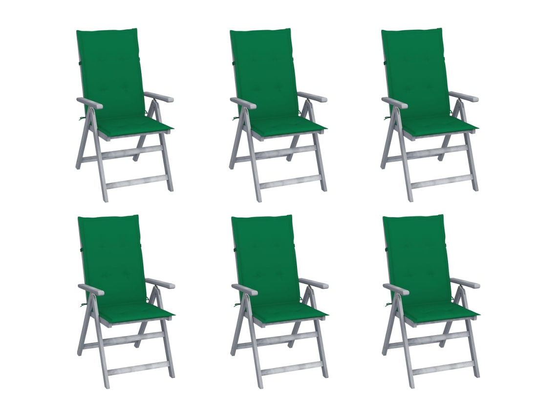 Sillas de jardín reclinables DKD Home Decor de 6 piezas con cojines, acacia maciza