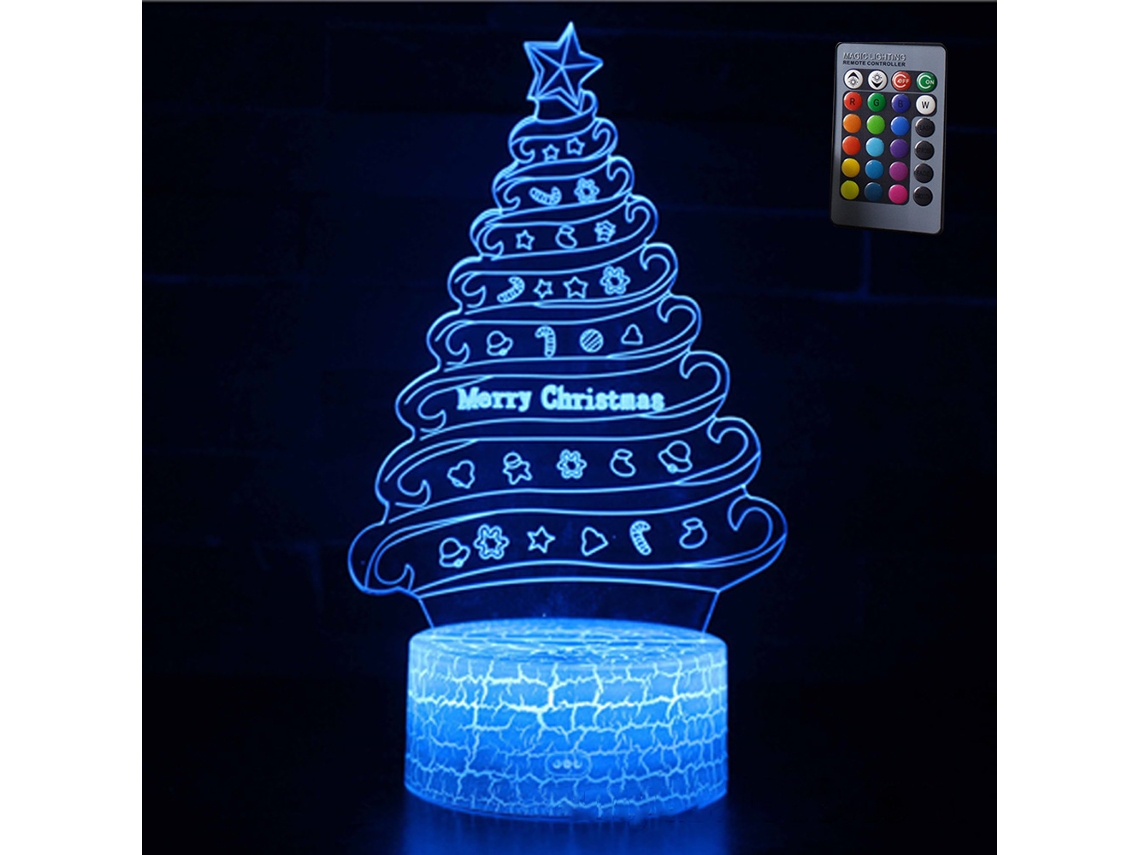 Lámpara de mesa 3D con diseño de árbol de Navidad, luz nocturna LED con control remoto, regalo creativo colorido