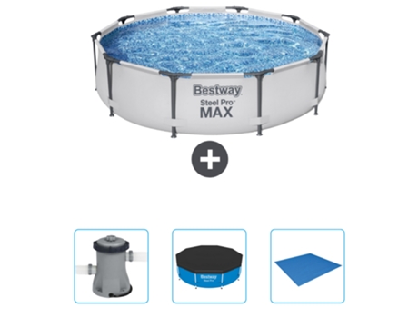 Piscina BESTWAY Round Steel Pro MAX - 305 x 76 cm - Gris - Incluida Bomba - Cubrir - Suelo