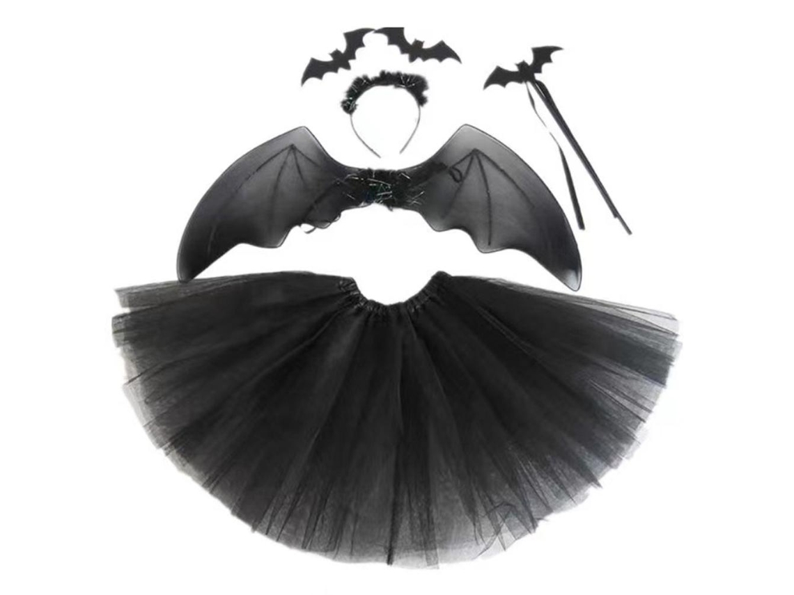 Disfraz De Murciélago Para Niñas Para Halloween, Con Falda De Malla, Alas, Varita Y Diadema.