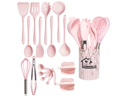 18 Peças Utensílios De Cozinha De Silicone Antiaderentes Resistentes Ao Calor Rosa GERTIZ