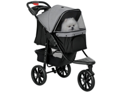 Carrinho Pet Dobrável 109,5x54,5x106,5cm Rodas Correias Segurança E Cesto Armazenamento Cinza E Preto