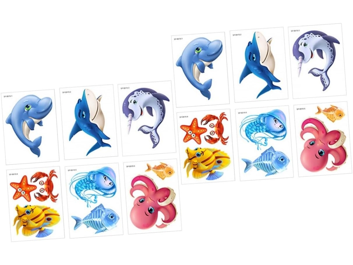 Juego de 12 hojas de pegatinas antideslizantes de animales marinos para bañera, fáciles de quitar, Slowmoose
