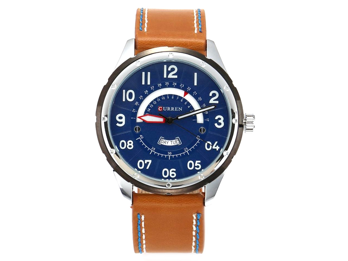 Reloj Hombre Cuero Pu Quartz Impermeable Fecha Semana Dial Redondo Moda Casual
