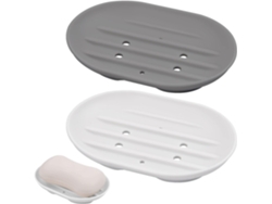Saboneteira - 2 Saboneteiras Elípticas De Silicone - Com Escorredor - Antideslizantes - Branco + Cinza