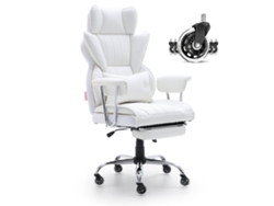 VEVOR Sillón de oficina con soporte para piernas, soporte lumbar, base metálica, ruedas silenciosas blancas
