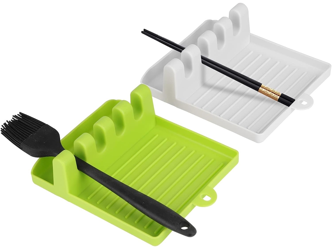 Reposa utensilios de cocina resistente al calor, diseño colgante sin BPA para ahorrar espacio, diseño estable con 4 compartimentos para