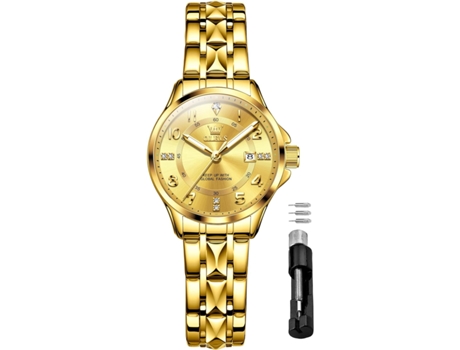 VEANXIN Reloj mecánico automático para mujer con diamantes en oro, acero inoxidable clásico de dos tonos(oro)