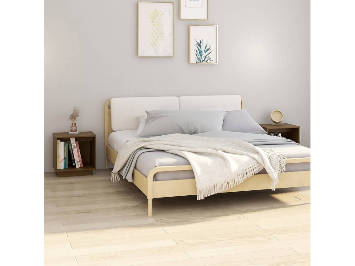 Mesitas de Noche LOVELY HOME Mesinha 2 Pcs 40X30X40 Cm Pinho Maciço Castanho Mel