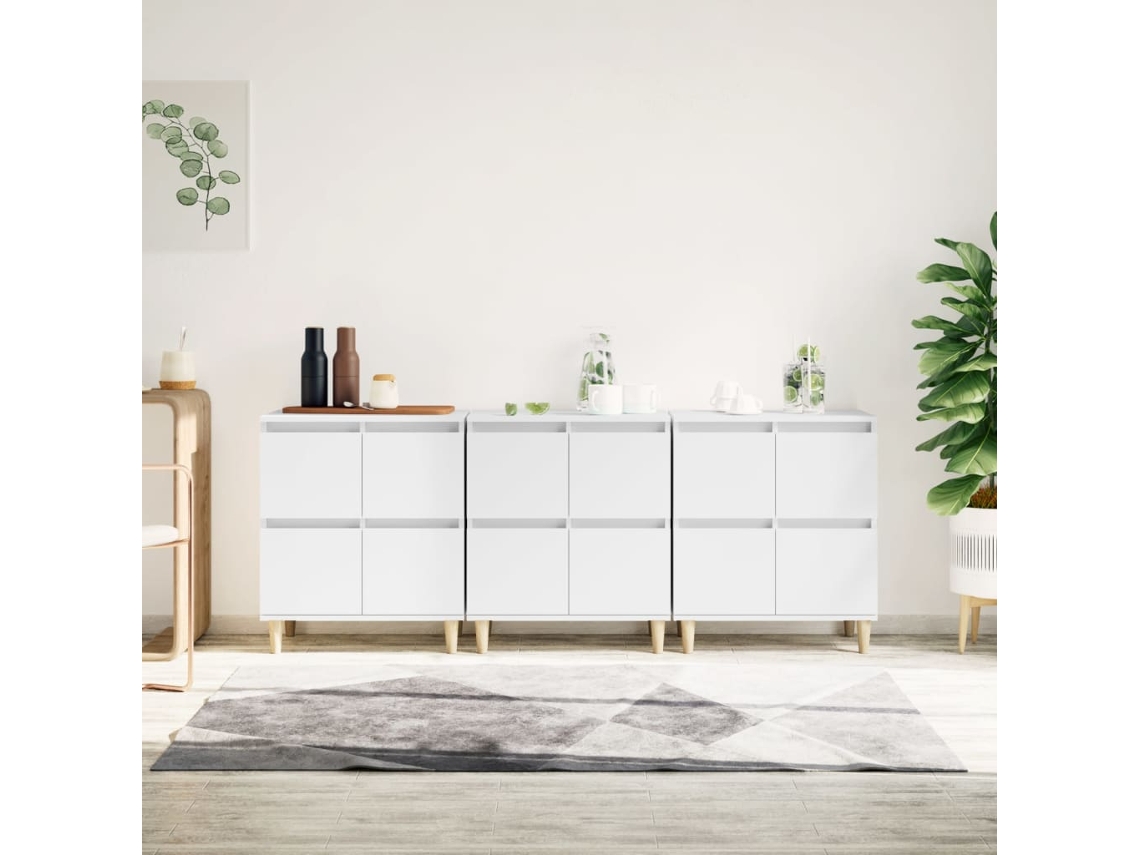 Pack 3 Uds Aparador | Mueble De Comedor | Buffetes Madera Contrachapada Blanco 60x35x70 Cm Wsd806409