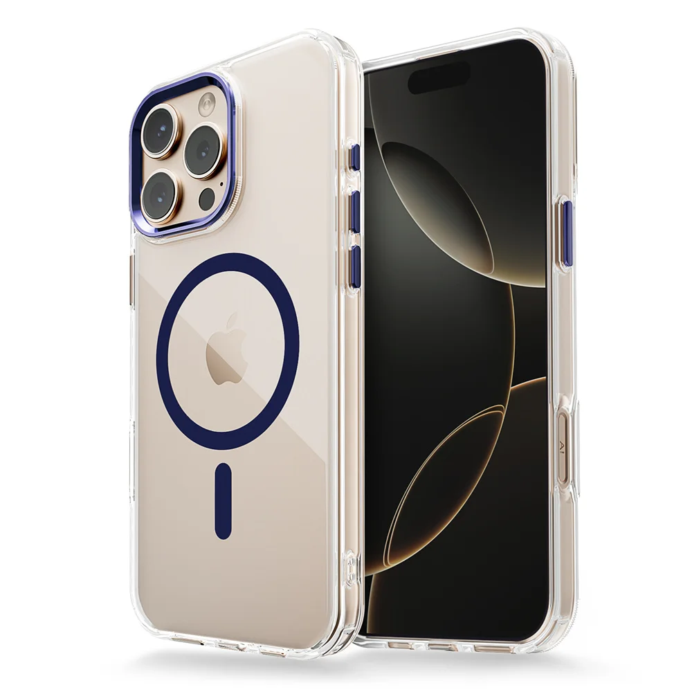 (iphone 11, Azul) Funda Magnética Transparente Para Iphone, Compatible Con Carga Inalámbrica Magsafe, A Prueba De Golpes.