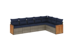 Conjunto de sofá de jardín de 7 piezas con cojines, ratán gris. EXCLUSIVO DE MAISON.