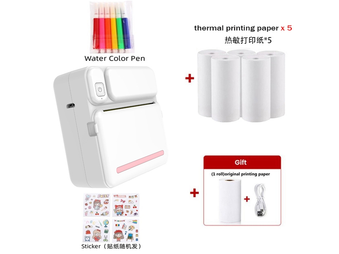 Mini Impresora Térmica Bluetooth, Impresión De Etiquetas Sin Tinta Con Papel De Impresión, Bolígrafo De Acuarela Y Pegatinas, Color Rosa GERTIZ