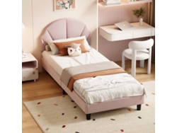 Cama Doble Tapizada, 90 X 190 Cm, Cama Juvenil, Con Cabecero Regulable En Altura, De Terciopelo, Sin Colchón, Color Rosa.