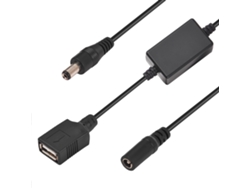 Adaptador y cable: DC hembra a DC macho, DC hembra a USB hembra para conexiones electrónicas.