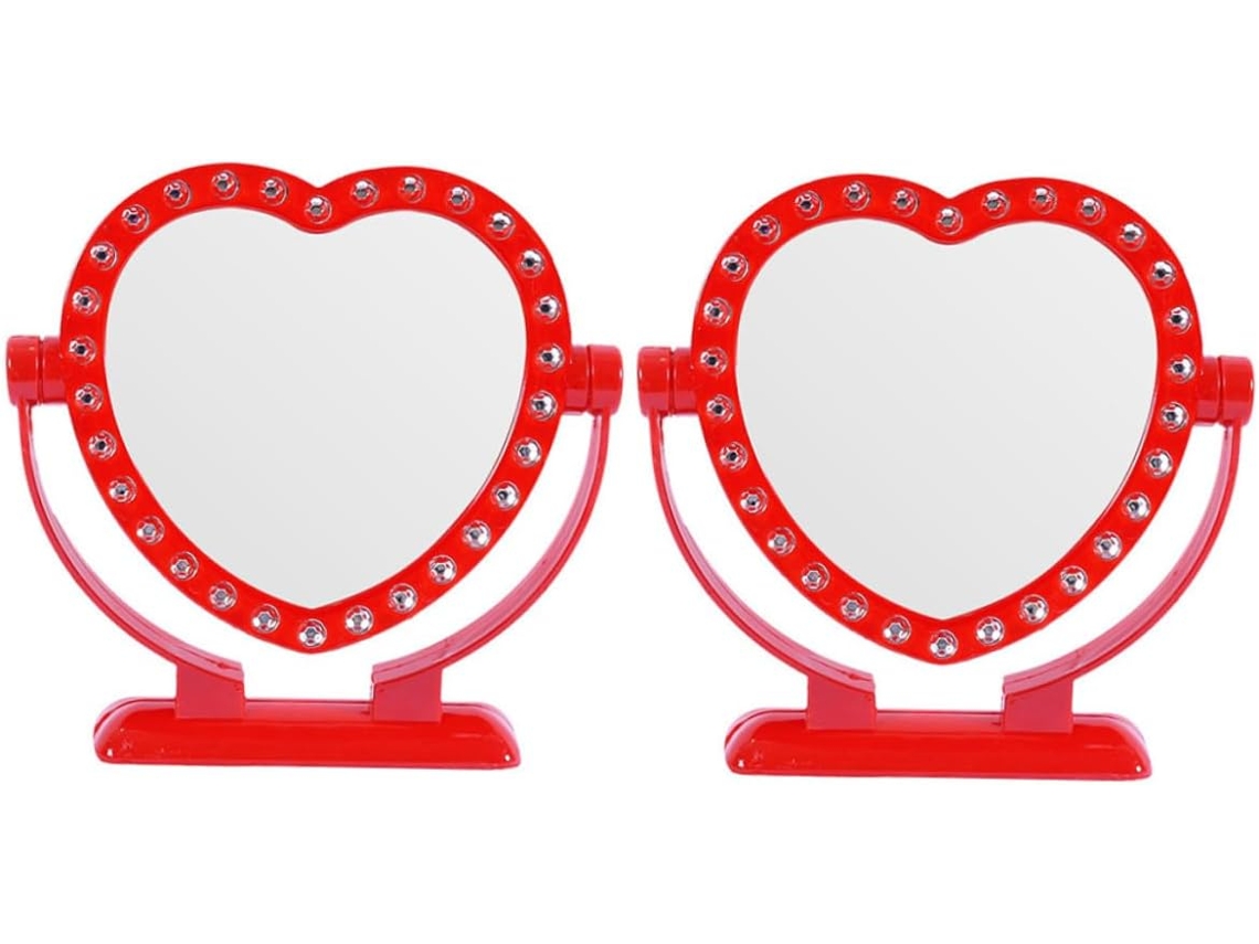 Juego De 2 Espejos De Maquillaje Retro De Plástico Para Mujer Con Iluminación, Estilo Vintage.