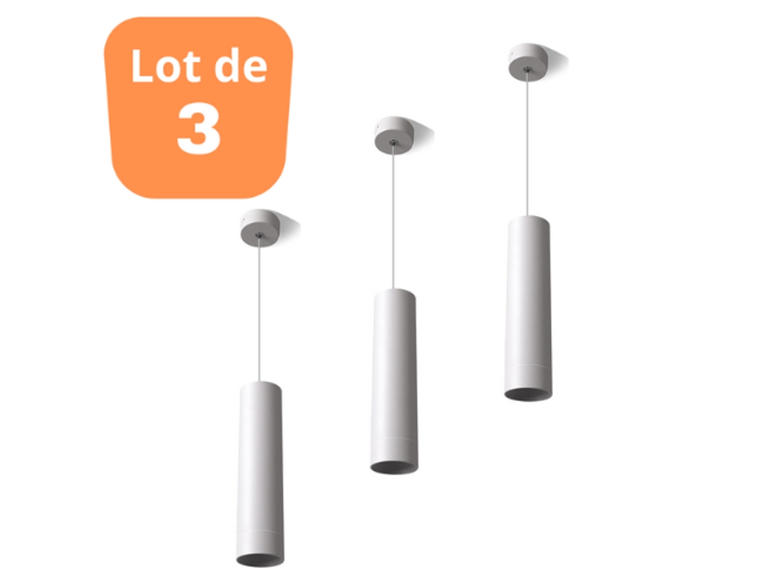 Conjunto de 3 suspensiones Tubo Beta White Gu10 Cable 1.45m