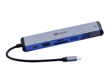 Adaptador BIAZE R48 7In1 Tipo-C a 2Usb3.0 HDMI 100Mbps Sd/TF Pd para Huawei Mate40/P50 S20