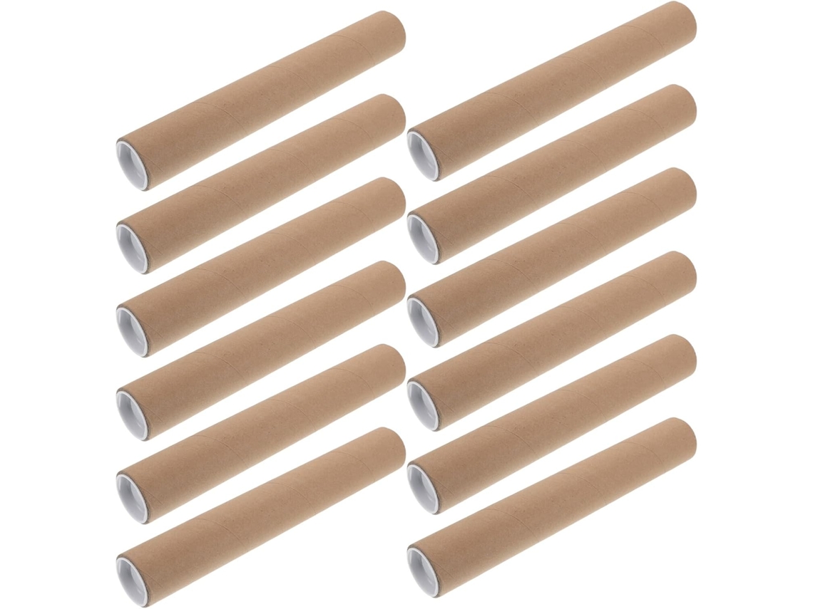 Tubos De Cartón Kraft De 12 Piezas Con Tapas, Tubos De Almacenamiento Resistentes Para Pósteres, Planos Y Dibujos.