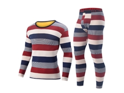 1ltengoo Conjunto 2 Piezas Térmica Rayas Hombre Capa Base Compresión Manga Larga Leggings Transpirable Absorbe Humedad Cálido Informal