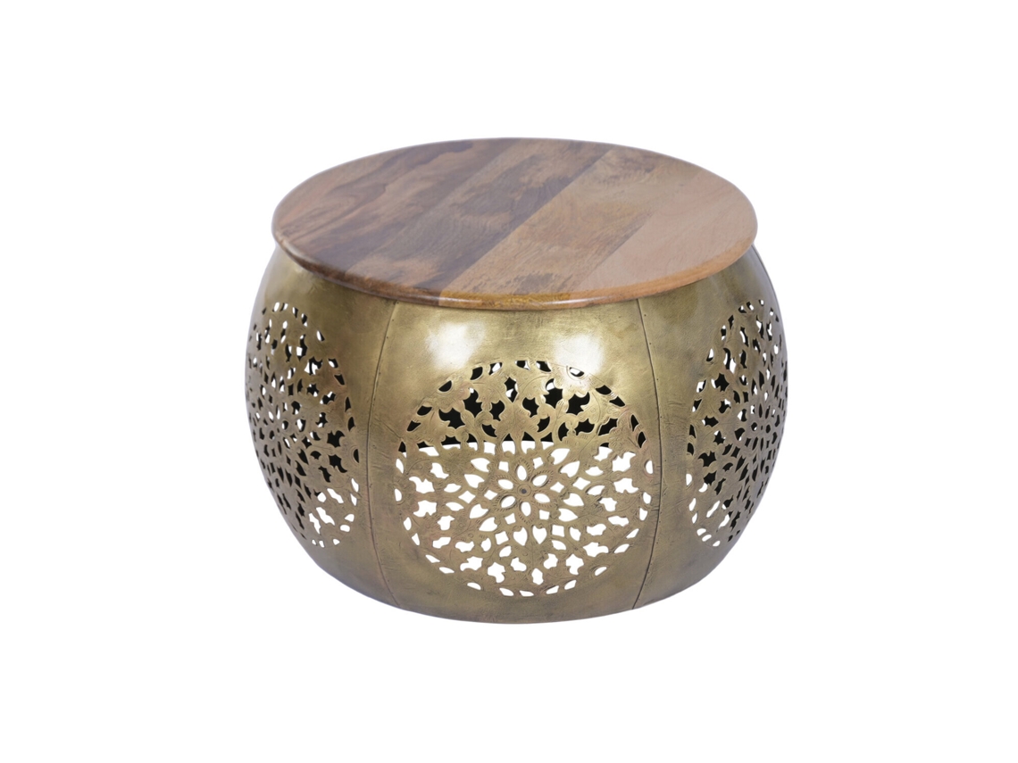 Mesa Centro Hierro Mango Tallado Dorado 59x59x40cm