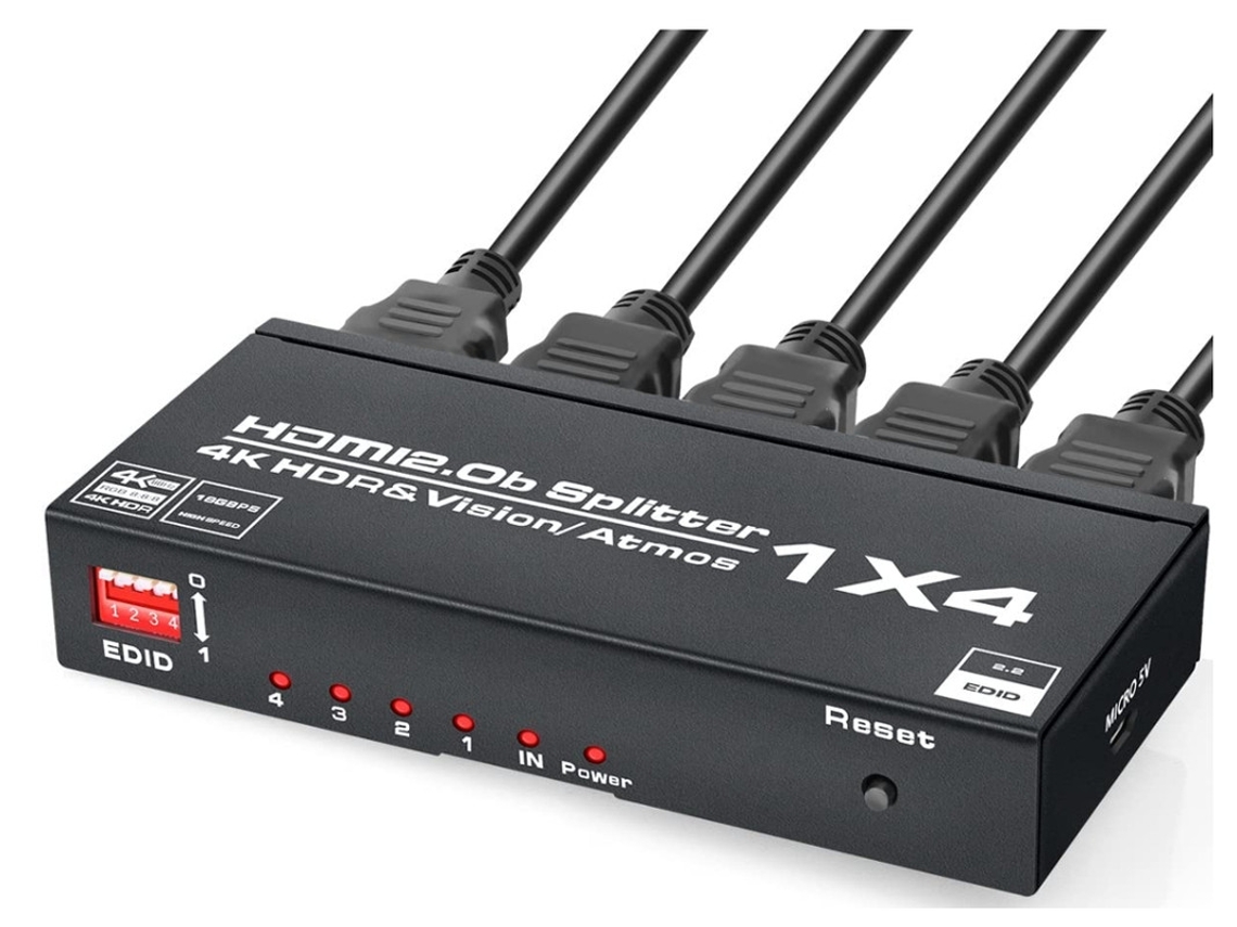 Divisor HDMI 4K 60 Hz, 1 entrada y 4 salidas, HDMI 2.0, HDCP 2.2, EDID adaptativo, compatible con PS4, etc., color negro Yizhood