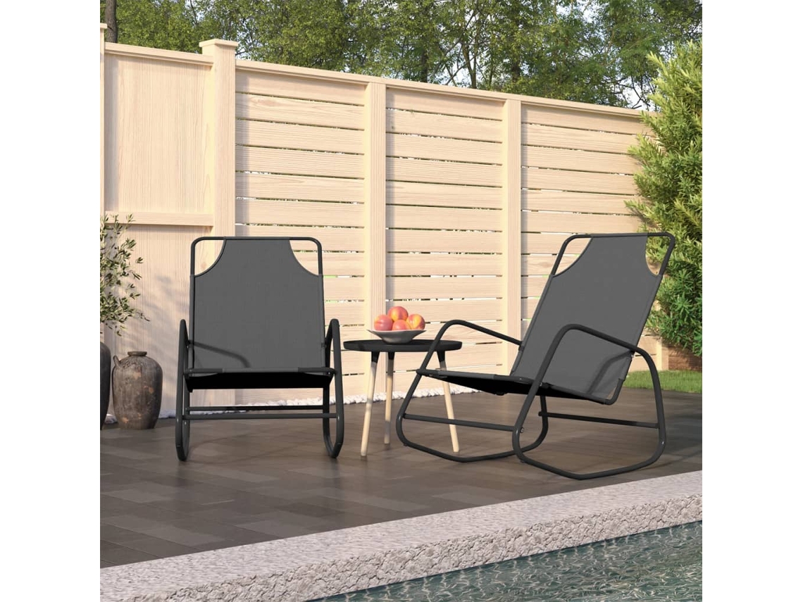 Pack 2 Uds Tumbona | Tumbona De Exterior | Silla Mecedora De Acero Y Textilene Gris Wsd284086