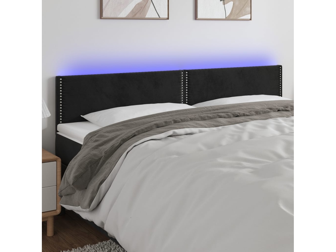 Cabecero Con Led De Terciopelo Negro 200x5x78/88 Cm