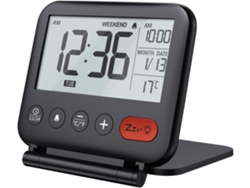 Reloj Despertador Digital Portátil Para Viajes Saisiyiky Des19 Lcd Mini, Calendario, Retroiluminación, Temperatura, Plegable (negro)