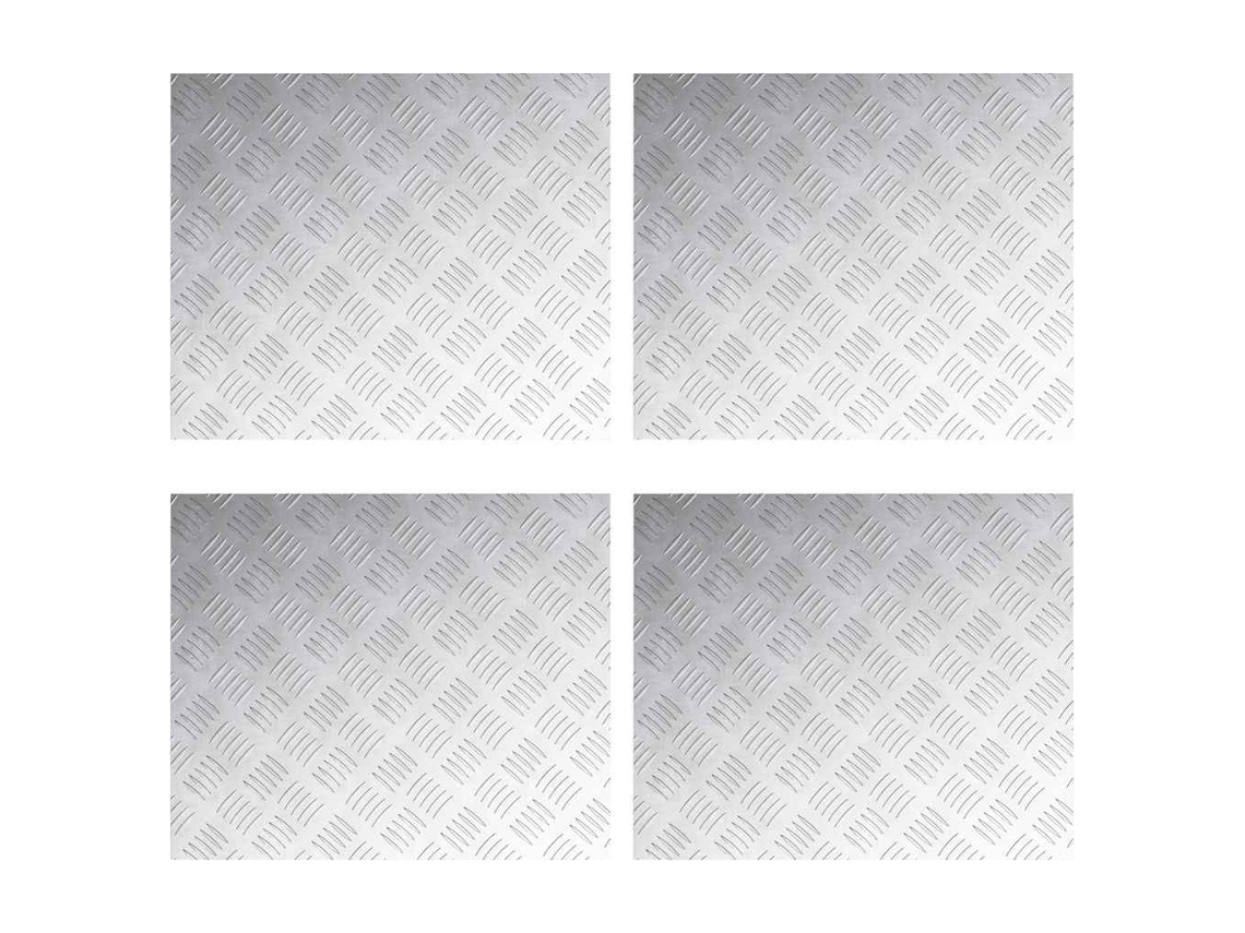 Taburete rectangular, 4 piezas, plateado, 60 x 50 cm, aluminio, EXCLUSIVO DE LA CASA