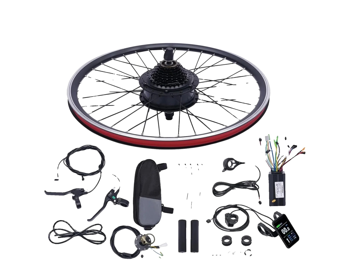 Kit de conversión para bicicleta eléctrica, motor potente, fácil montaje, negro.