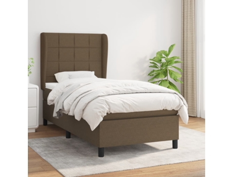 vidaXL Cama con somier y colchón 90x190 cm tela marrón oscuro