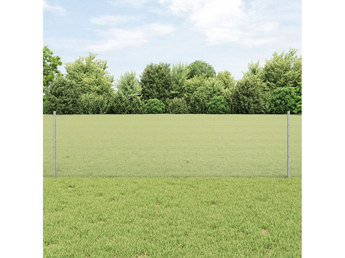 Cerca de alambre soldado con 5 postes en forma de U, color plata, 0,6 x 10 m, acero, Lovely Home