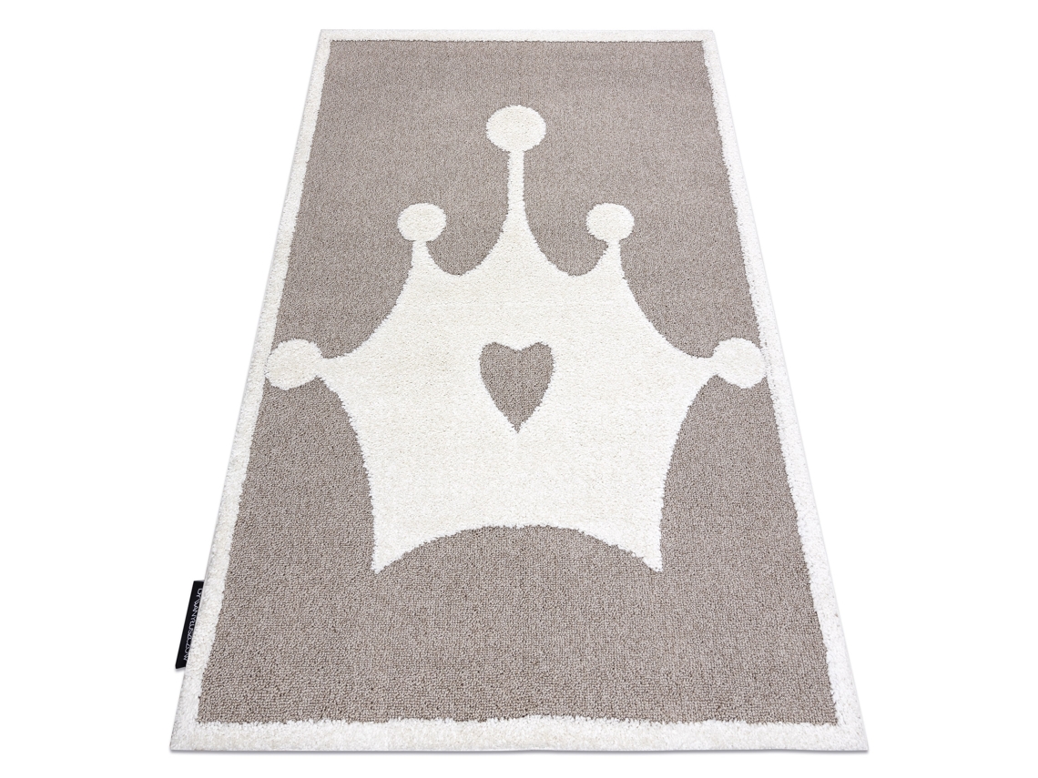 Alfombra Infantil Moderna Joy Crown, Corona Para Niños - Estructura Dos Niveles de Vellón Beige / Crema (120 x 170 cm)