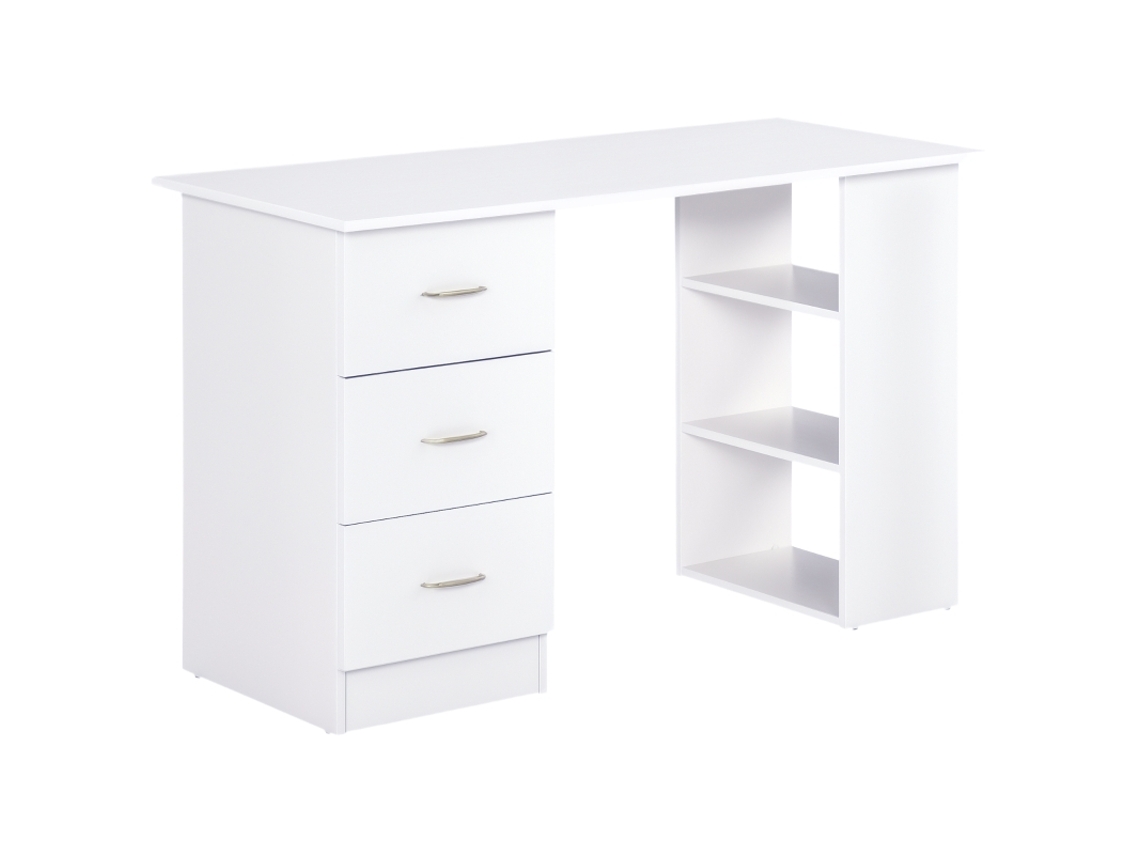 Escritorio con almacenaje de 120 x 50 cm, mesa de ordenador con estantes y cajones, color blanco, para dormitorios pequeños, Bga Store
