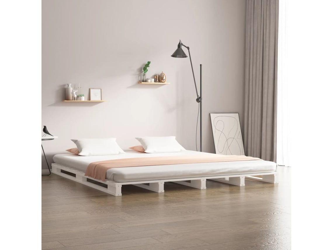 Cama De Palets De Madera Maciza De Pino 160x200 Cm