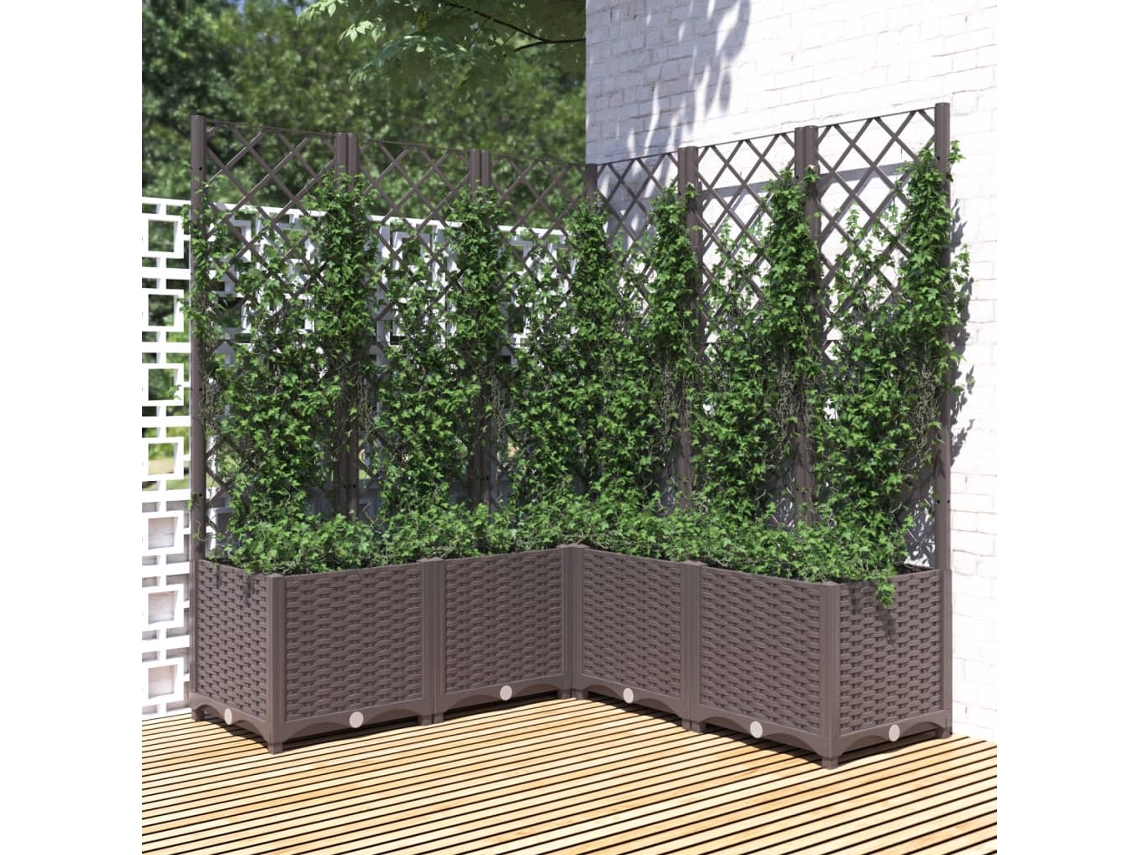 Jarrón/maceta de jardín con enrejado, 120 x 120 x 136 cm, PP, marrón, DKD, decoración del hogar