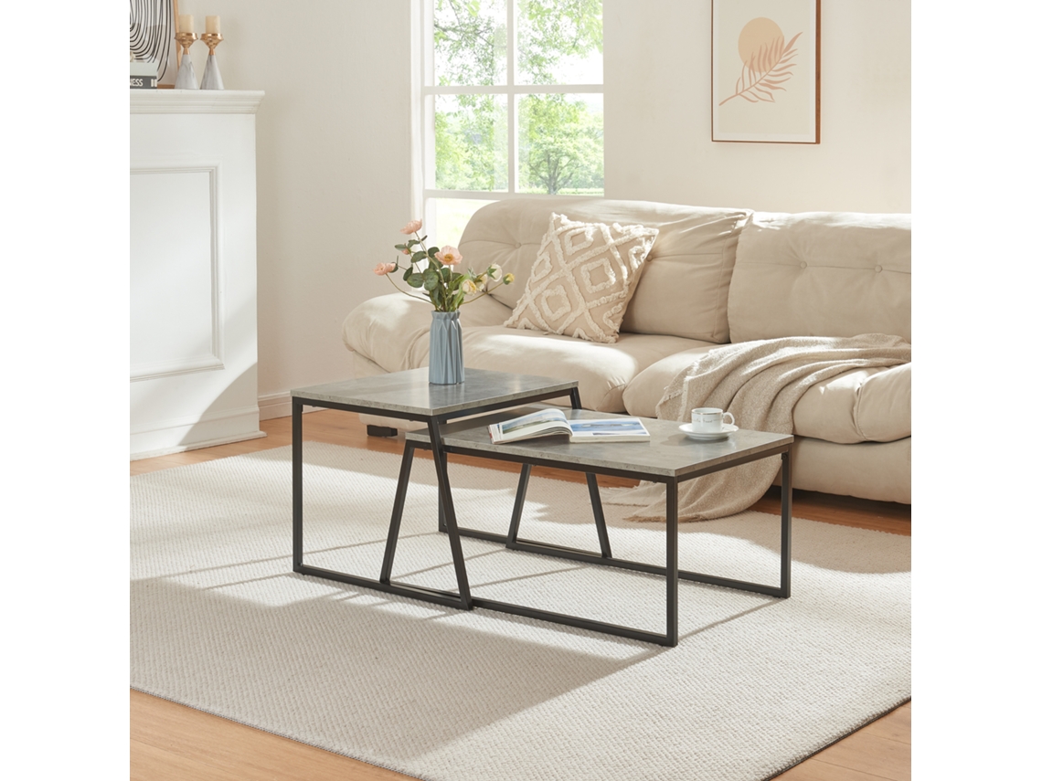 Set de 2 mesas nido Hyllestad - Negro/Efecto Hormigón [EN.CASA]